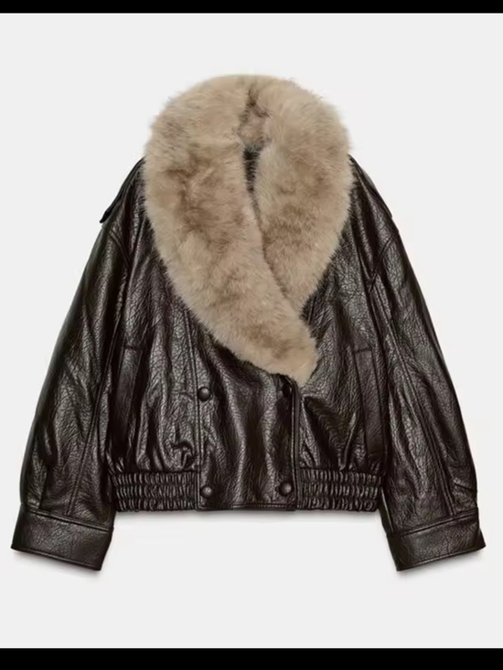Zara Jackets & Blazers - Dark Brown vegan Leather Jacket detachable Beige Fur Collar small like helsa